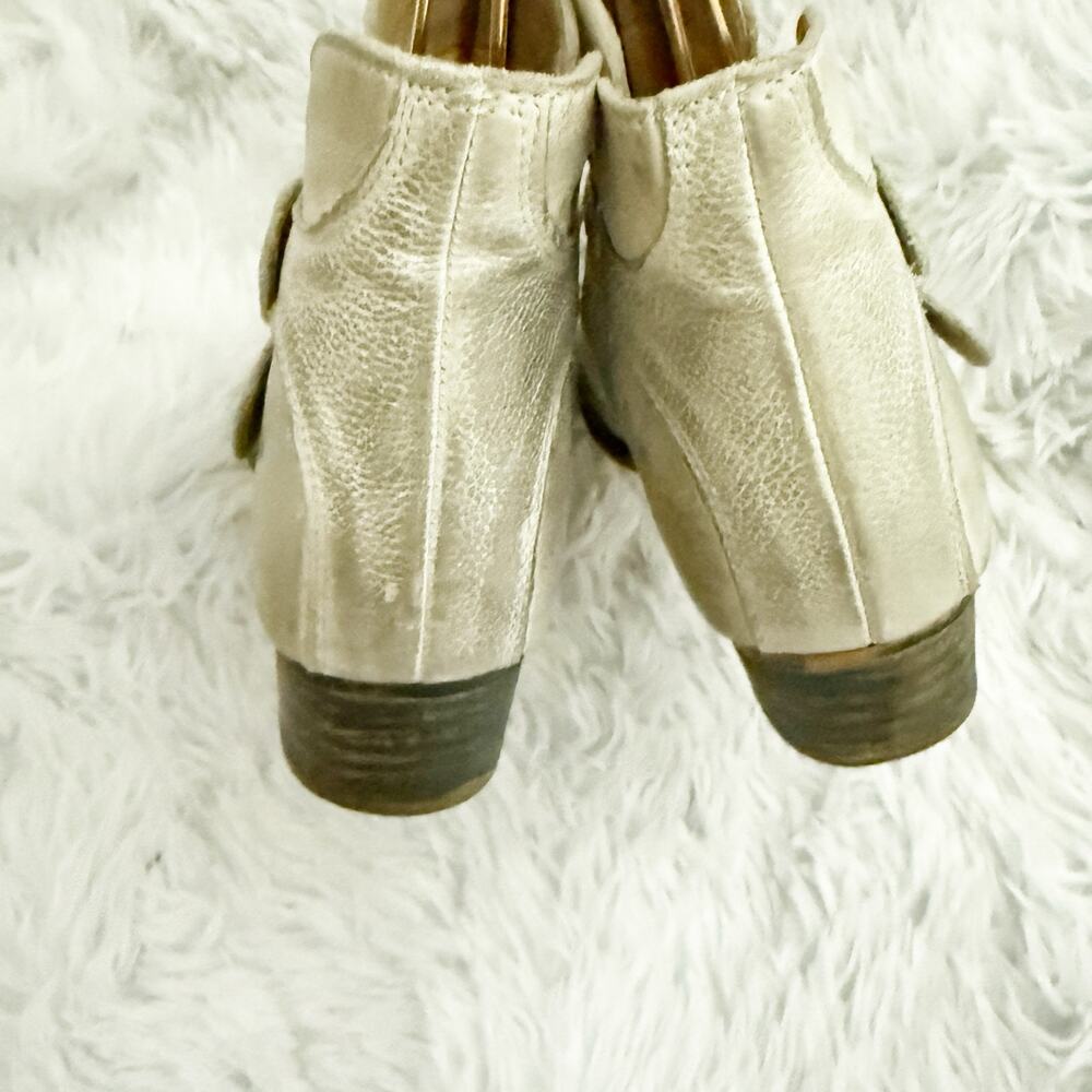 REBELS | Boho Booties Beige Distressed Look Ankle Boots Dual Buckles | Size 8 - Picture 4 of 8